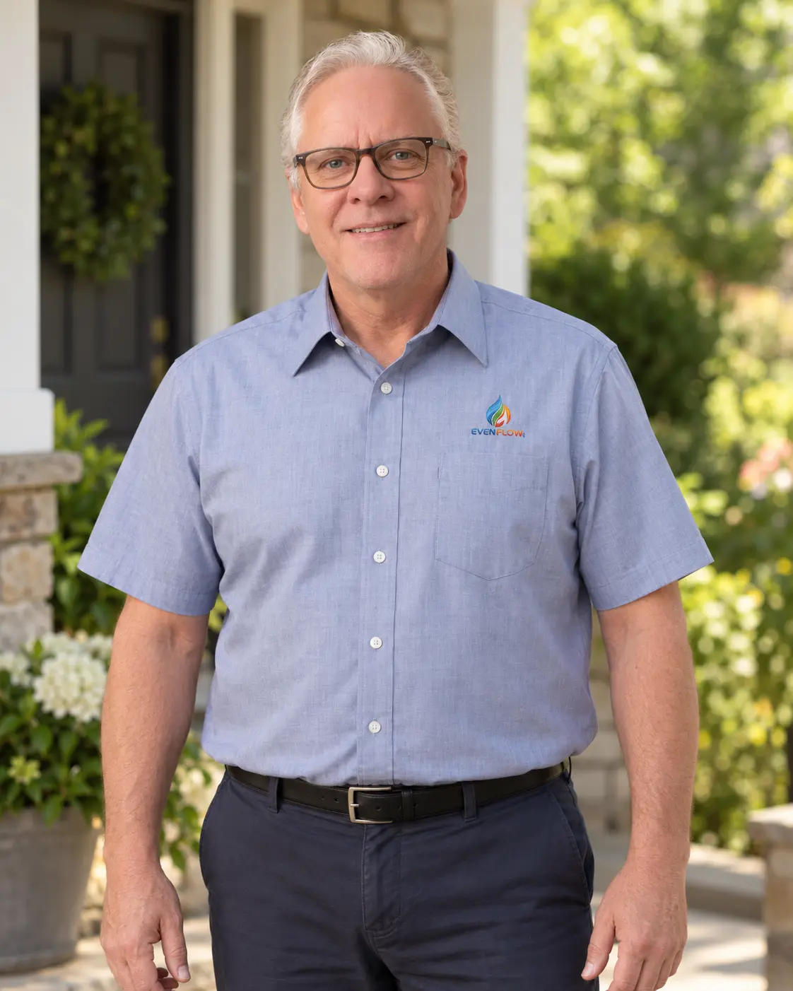Jeff Helton in his embroidered Even Flow Inc. work shirt